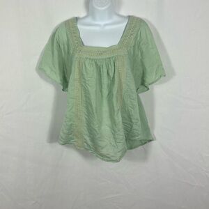Lucky brand lace trimmed cotton blend short sleeve top S